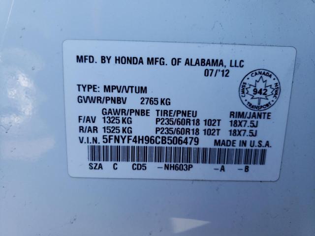 Photo 14 from auction – 2012 HONDA PILOT TOUR with VIN 5FNYF4H96CB506479