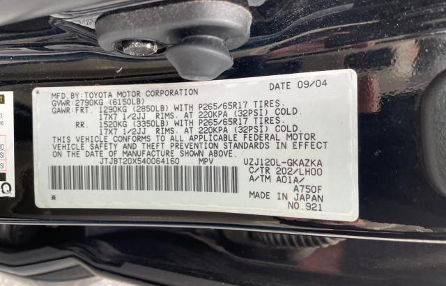 Photo 10 from auction – 2004 LEXUS GX 470 with VIN JTJBT20X540064160
