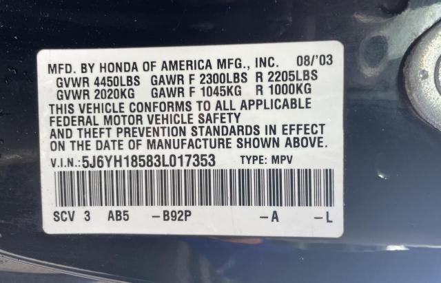 Photo 10 from auction – 2003 HONDA ELEMENT EX with VIN 5J6YH18583L017353