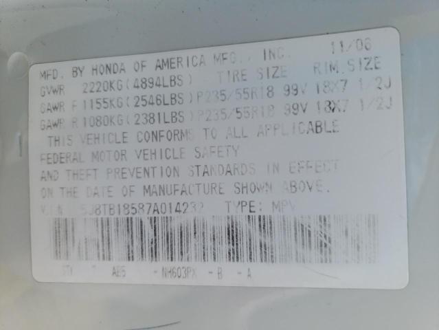 Photo 14 from auction – 2007 ACURA RDX TECHNO with VIN 5J8TB18587A014232