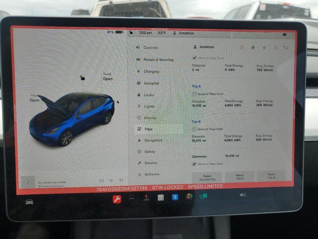 Photo 9 from auction – 2022 TESLA MODEL Y with VIN 7SAYGDEE2NF327795