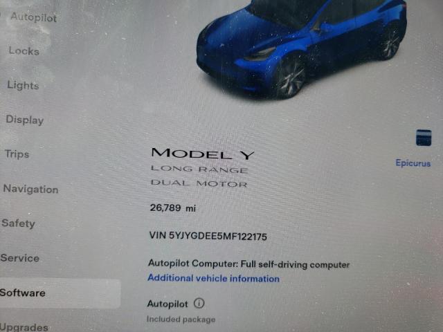 Photo 9 from auction – 2021 TESLA MODEL Y with VIN 5YJYGDEE5MF122175