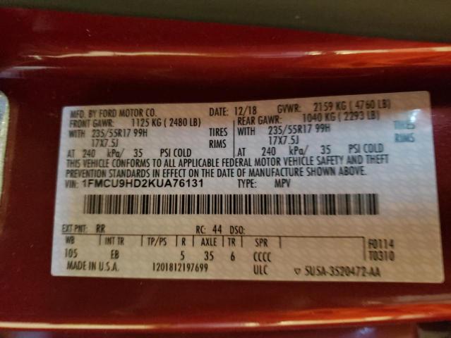 Photo 14 from auction – 2019 FORD ESCAPE SEL with VIN 1FMCU9HD2KUA76131