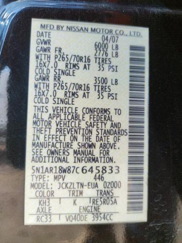 Photo 14 from auction – 2007 NISSAN PATHFINDER with VIN 5N1AR18W87C645833