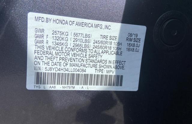Photo 10 from auction – 2020 ACURA MDX with VIN 5J8YD4H34LL004084
