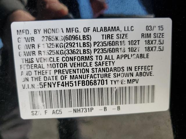 Photo 14 from auction – 2015 HONDA PILOT EXL with VIN 5FNYF4H51FB068701