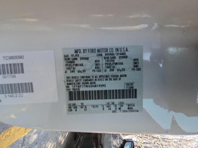 Photo 10 from auction – 2003 FORD F150 with VIN 1FTRF17W43NB19392