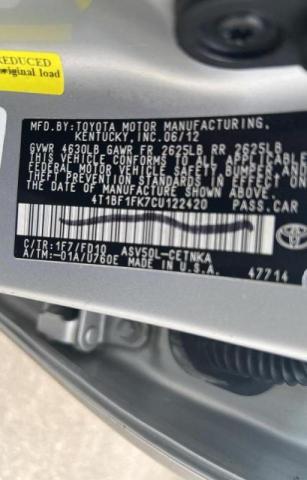 Photo 10 from auction – 2012 TOYOTA CAMRY BASE with VIN 4T1BF1FK7CU122420