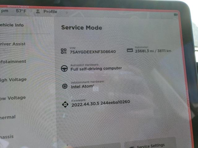 Photo 9 from auction – 2022 TESLA MODEL Y with VIN 7SAYGDEEXNF308640