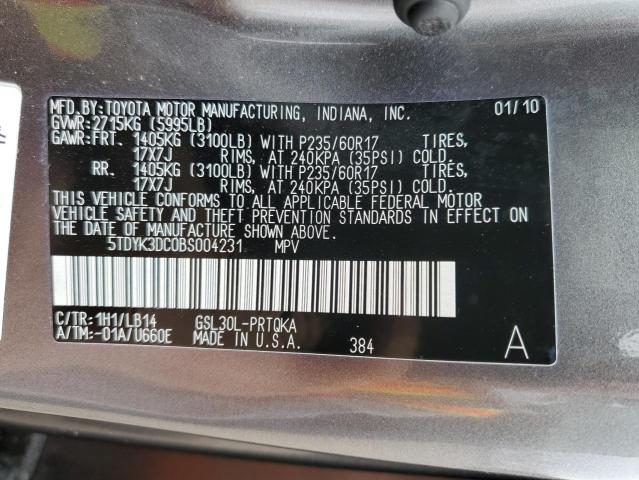 Photo 14 from auction – 2011 TOYOTA SIENNA XLE with VIN 5TDYK3DC0BS004231
