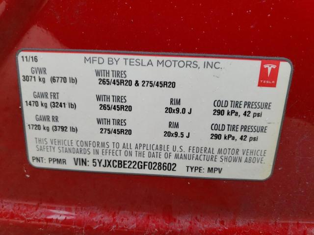 Photo 14 from auction – 2016 TESLA MODEL X with VIN 5YJXCBE22GF028602