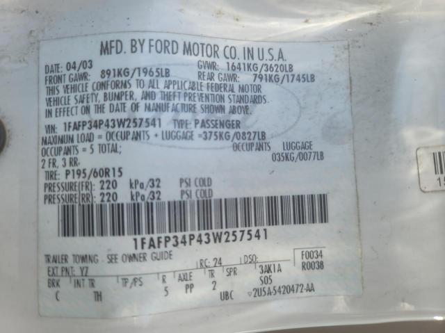 Photo 10 from auction – 2003 FORD FLEX SE with VIN 1FAFP34P43W257541