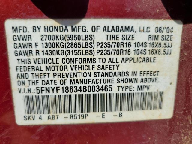 Photo 14 from auction – 2004 HONDA PILOT EXL with VIN 5FNYF18634B003465