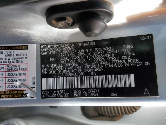 Photo 14 from auction – 2008 TOYOTA 4RUNNER LI with VIN JTEBT17R88K001080