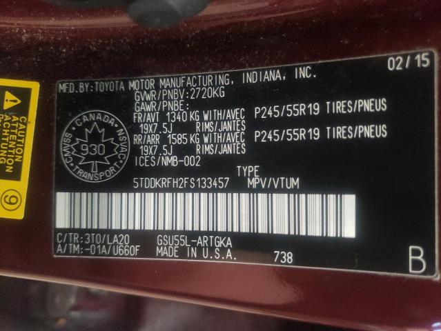 Photo 14 from auction – 2015 TOYOTA HIGHLANDER with VIN 5TDDKRFH2FS133457