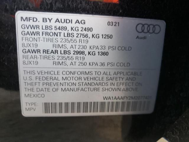 Photo 14 from auction – 2021 AUDI Q5 PREMIUM with VIN WA1AAAFY2M2077431