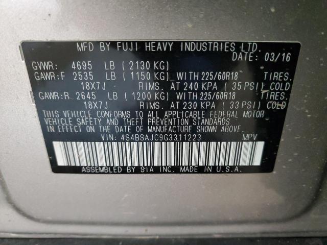 Photo 14 from auction – 2016 SUBARU OUTBACK 2. with VIN 4S4BSAJC9G3311223