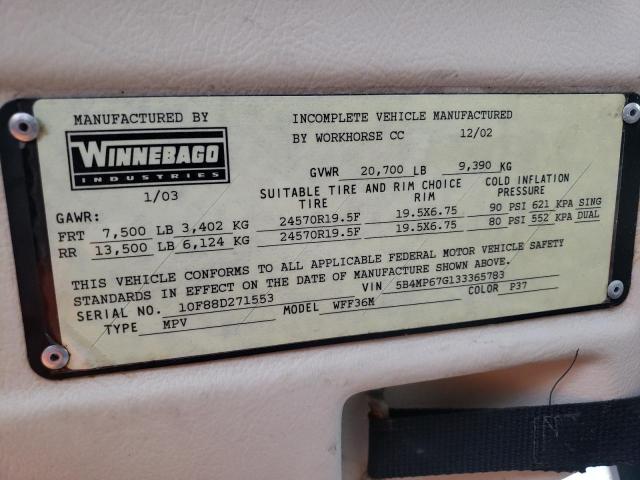 Photo 10 from auction – 2003 WINNEBAGO BRAVE with VIN 5B4MP67G133365783