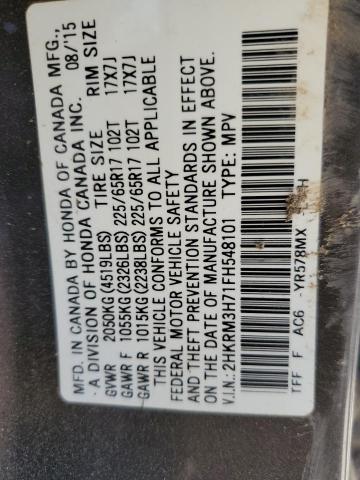 Photo 14 from auction – 2015 HONDA CR-V EXL with VIN 2HKRM3H71FH548101