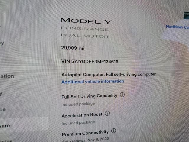 Photo 9 from auction – 2021 TESLA MODEL Y with VIN 5YJYGDEE3MF134616