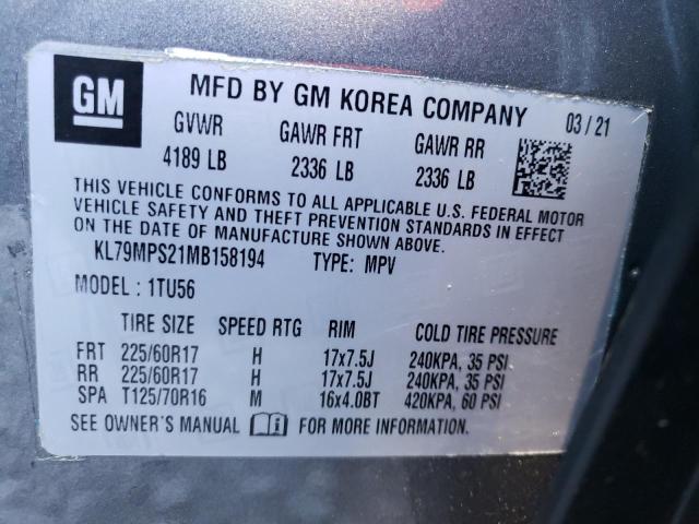 Photo 14 from auction – 2021 CHEVROLET TRAILBLAZE with VIN KL79MPS21MB158194
