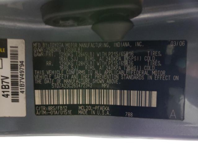 Photo 14 from auction – 2006 TOYOTA SIENNA CE with VIN 5TDZA23C26S472342