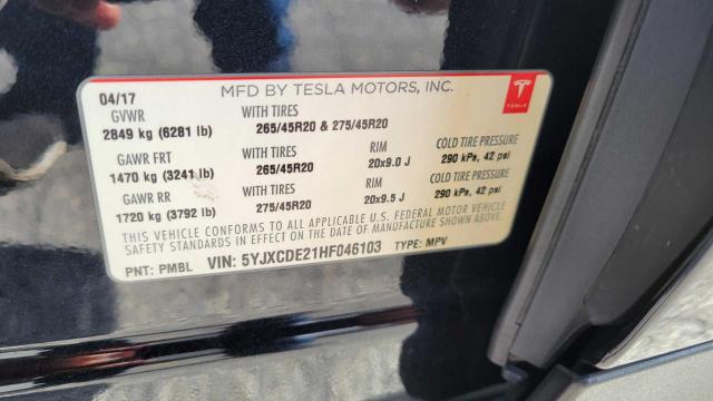 Photo 10 from auction – 2017 TESLA MODEL X with VIN 5YJXCDE21HF046103