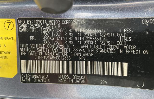 Photo 10 from auction – 2006 TOYOTA HIGHLANDER with VIN JTEEW21A860012358