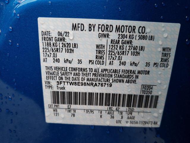 Photo 14 from auction – 2022 FORD MAVERICK X with VIN 3FTTW8E98NRA76719
