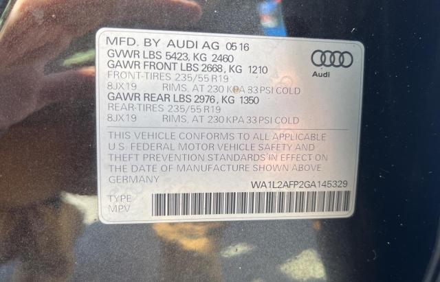 Photo 10 from auction – 2016 AUDI Q5 PREMIUM with VIN WA1L2AFP2GA145329