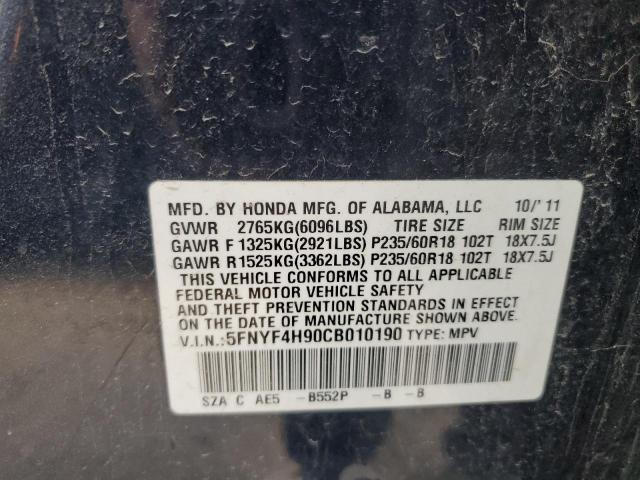 Photo 14 from auction – 2012 HONDA PILOT TOUR with VIN 5FNYF4H90CB010190