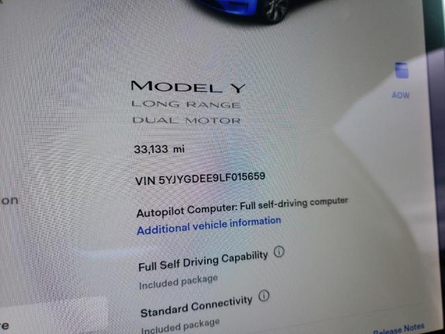 Photo 9 from auction – 2020 TESLA MODEL Y with VIN 5YJYGDEE9LF015659