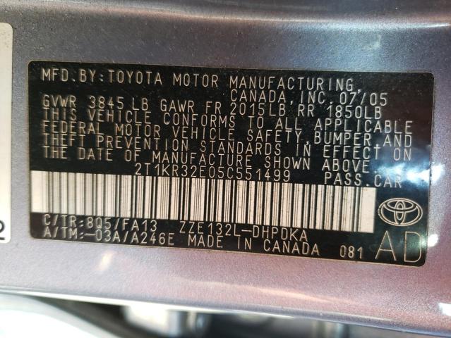 Photo 14 from auction – 2005 TOYOTA COROLLA MA with VIN 2T1KR32E05C551499