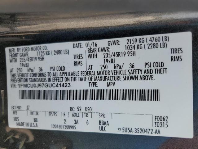 Zdjęcie 14 z aukcji – 2016 FORD ESCAPE TIT z VIN 1FMCU0J97GUC41423