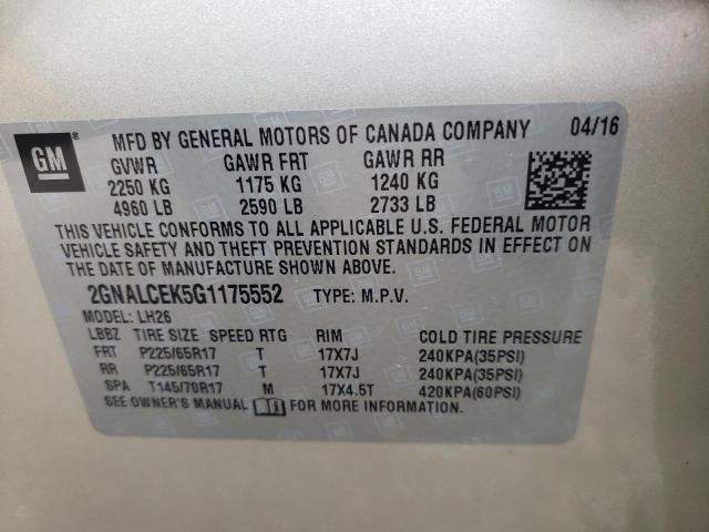 Photo 14 from auction – 2016 CHEVROLET EQUINOX LT with VIN 2GNALCEK5G1175552