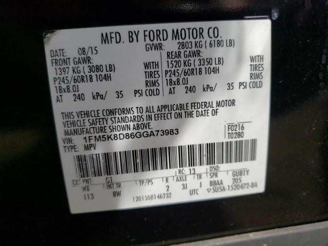 Photo 14 from auction – 2016 FORD EXPLORER X with VIN 1FM5K8D86GGA73983