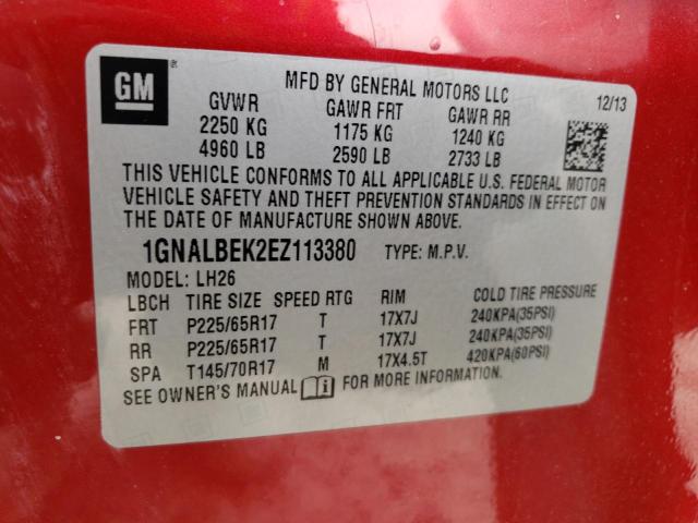 Photo 14 from auction – 2014 CHEVROLET EQUINOX LT with VIN 1GNALBEK2EZ113380