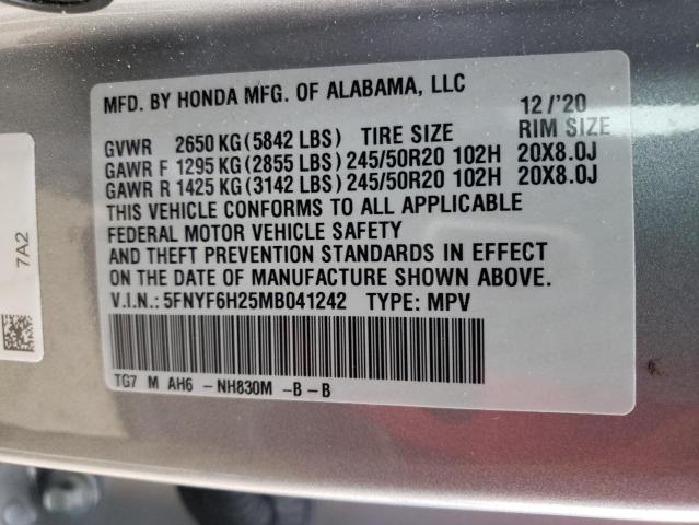 Photo 14 from auction – 2021 HONDA PILOT SE with VIN 5FNYF6H25MB041242