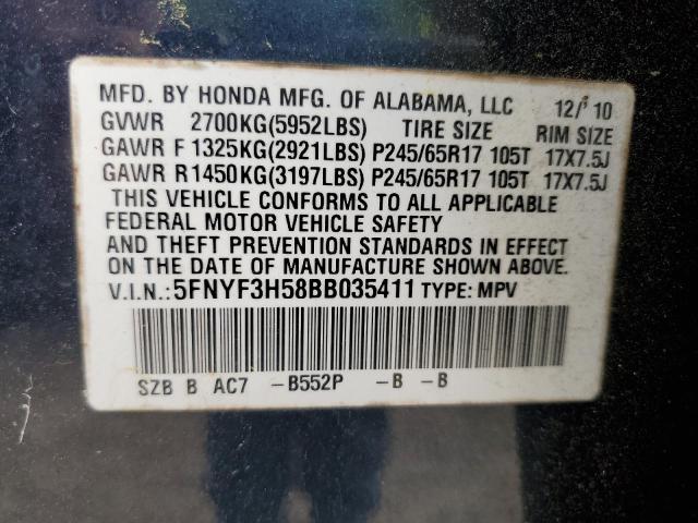 صورة رقم 14 من المزاد - 2011 HONDA PILOT EXL مع VIN 5FNYF3H58BB035411