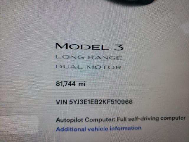 Photo 9 from auction – 2019 TESLA MODEL 3 with VIN 5YJ3E1EB2KF510966