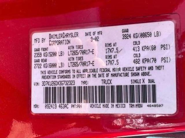 Photo 10 from auction – 2003 DODGE RAM 2500 S with VIN 3D7KU26DX3G732323