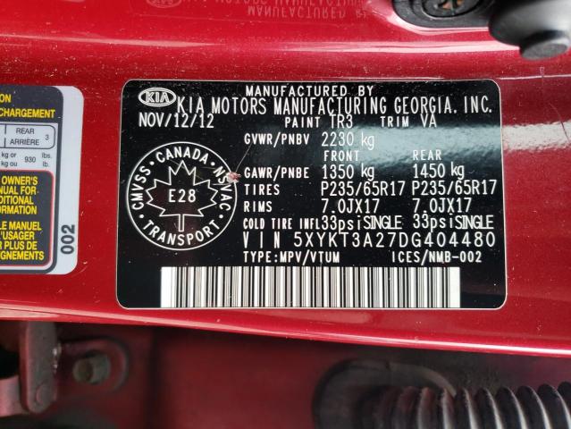 Photo 14 from auction – 2013 KIA SORENTO LX with VIN 5XYKT3A27DG404480