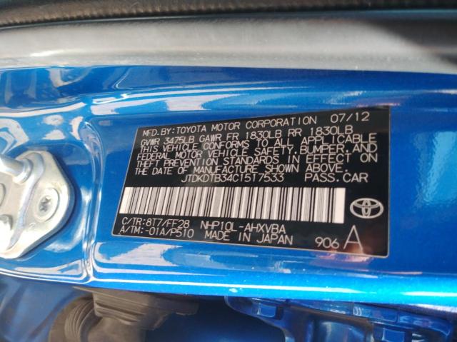 Photo 10 from auction – 2012 TOYOTA PRIUS C with VIN JTDKDTB34C1517533