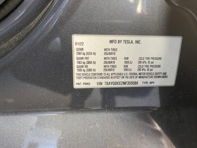 Photo 10 from auction – 2022 TESLA MODEL Y with VIN 7SAYGDEE2NF359386