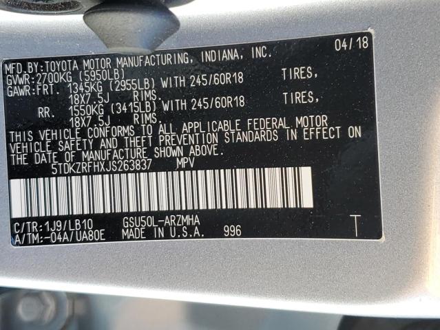 Photo 14 from auction – 2018 TOYOTA HIGHLANDER with VIN 5TDKZRFHXJS263837