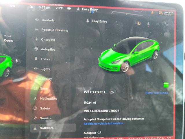 Photo 9 from auction – 2022 TESLA MODEL 3 with VIN 5YJ3E1EA0NF370007