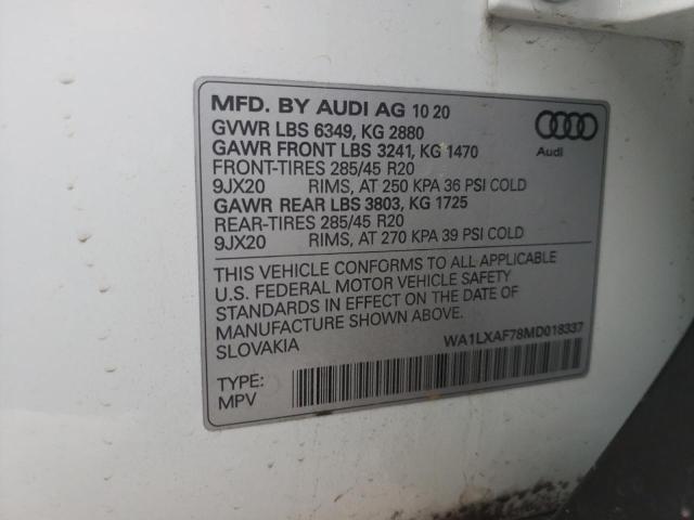 Photo 14 from auction – 2021 AUDI Q7 PREMIUM with VIN WA1LXAF78MD018337