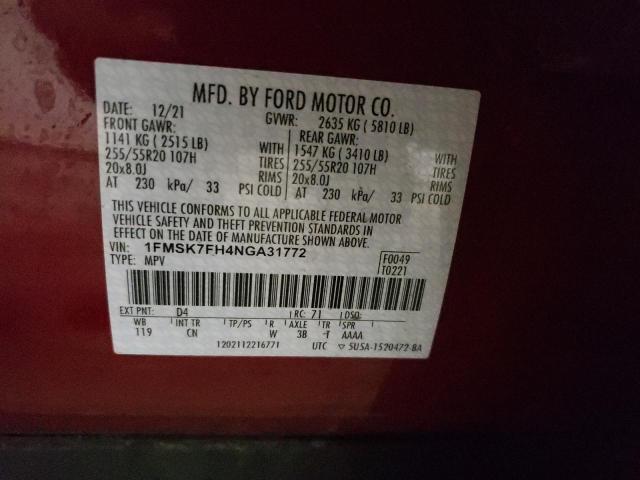 Photo 14 from auction – 2022 FORD EXPLORER L with VIN 1FMSK7FH4NGA31772