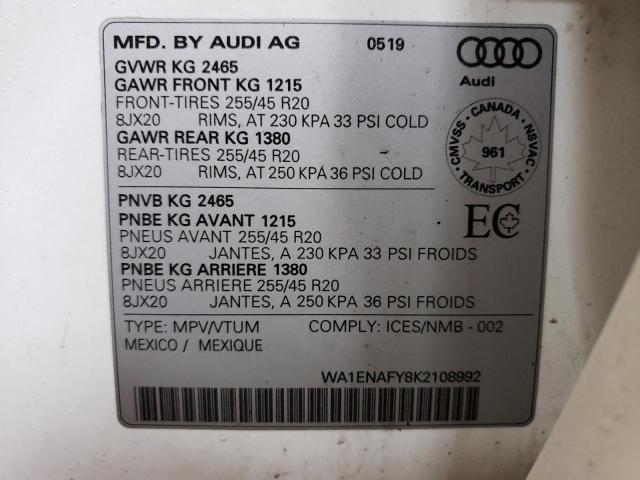 Photo 14 from auction – 2019 AUDI Q5 PROGRES with VIN WA1ENAFY8K2108992