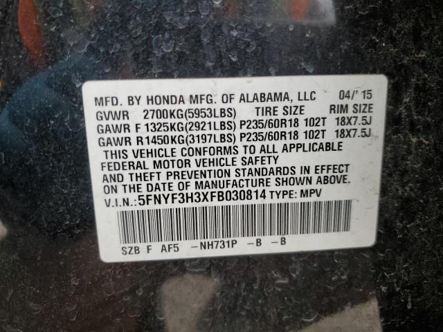Photo 14 from auction – 2015 HONDA PILOT SE with VIN 5FNYF3H3XFB030814
